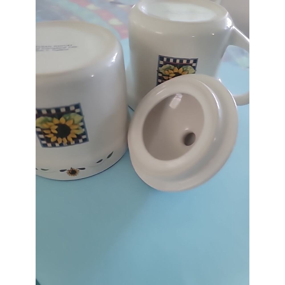 Susan Winget Sunflower Ceramic Sugar Bowl and Creamer Set Floral Cottagecore - Picture 9 of 9